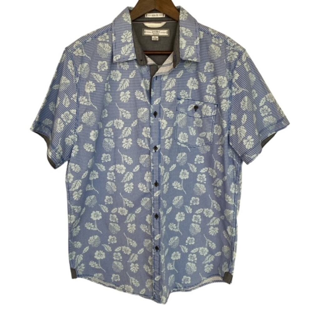pd&c Blue Hawaiian Print Slim Fit Button Up Shirt - Large